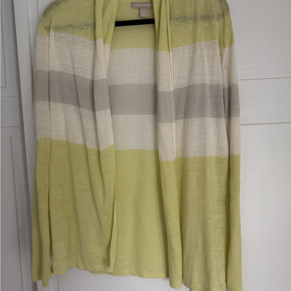 Banana Republic Yellow and Gray Linen Cardigan Sweater